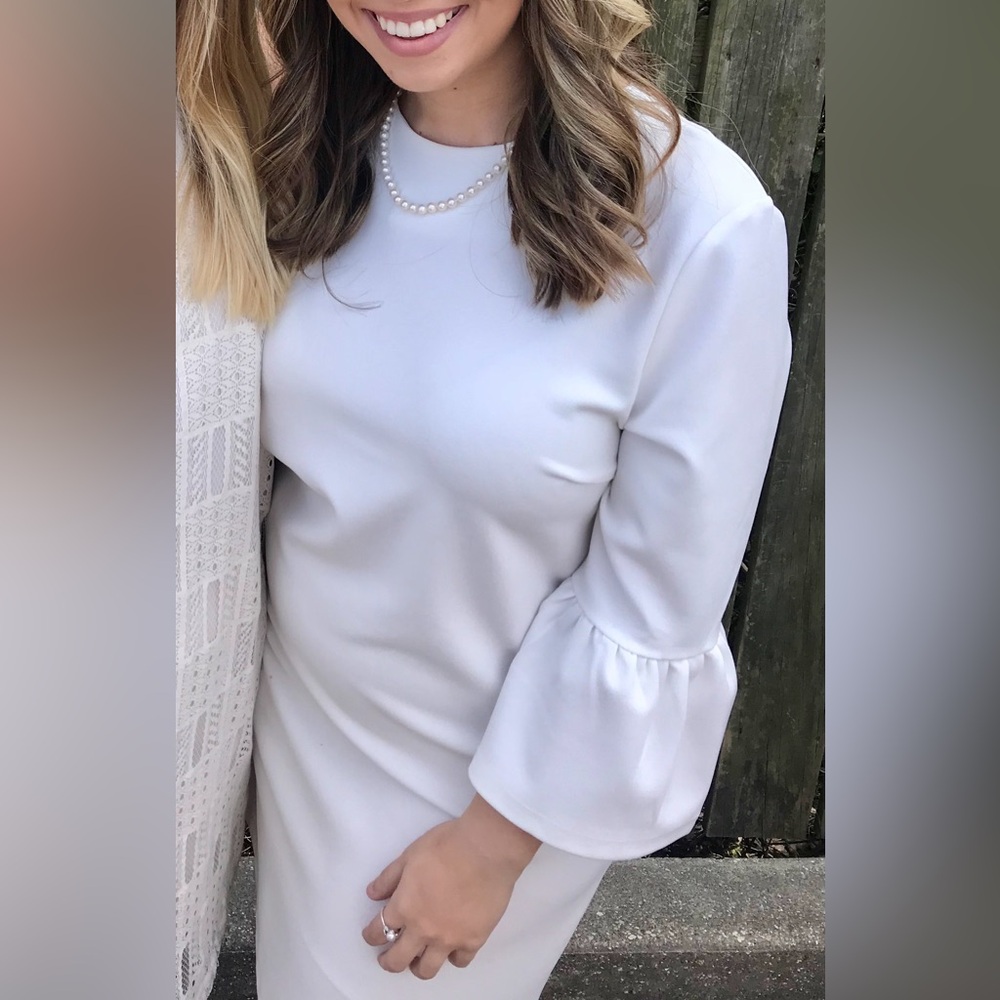Elegant White Dress with Bell Sleeves